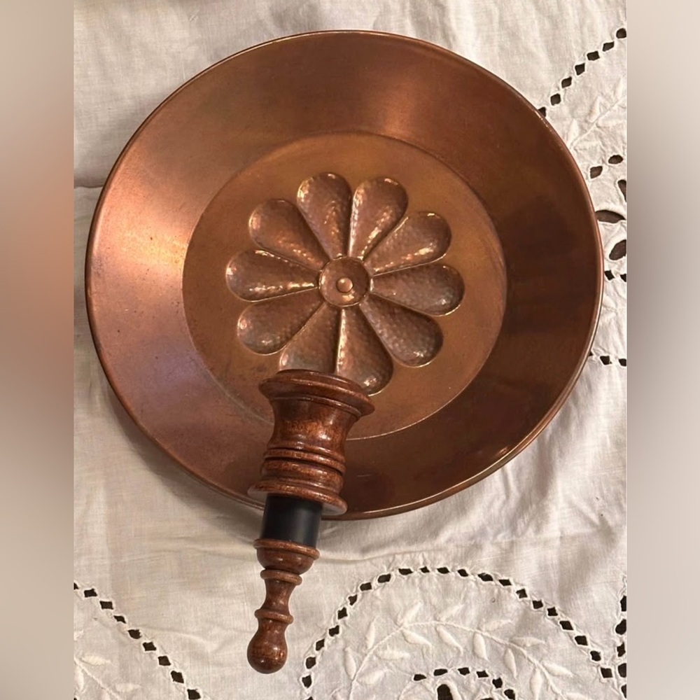 Vintage Copper Flower Wall Sconce Plate - Rustic Copper Wall Decor